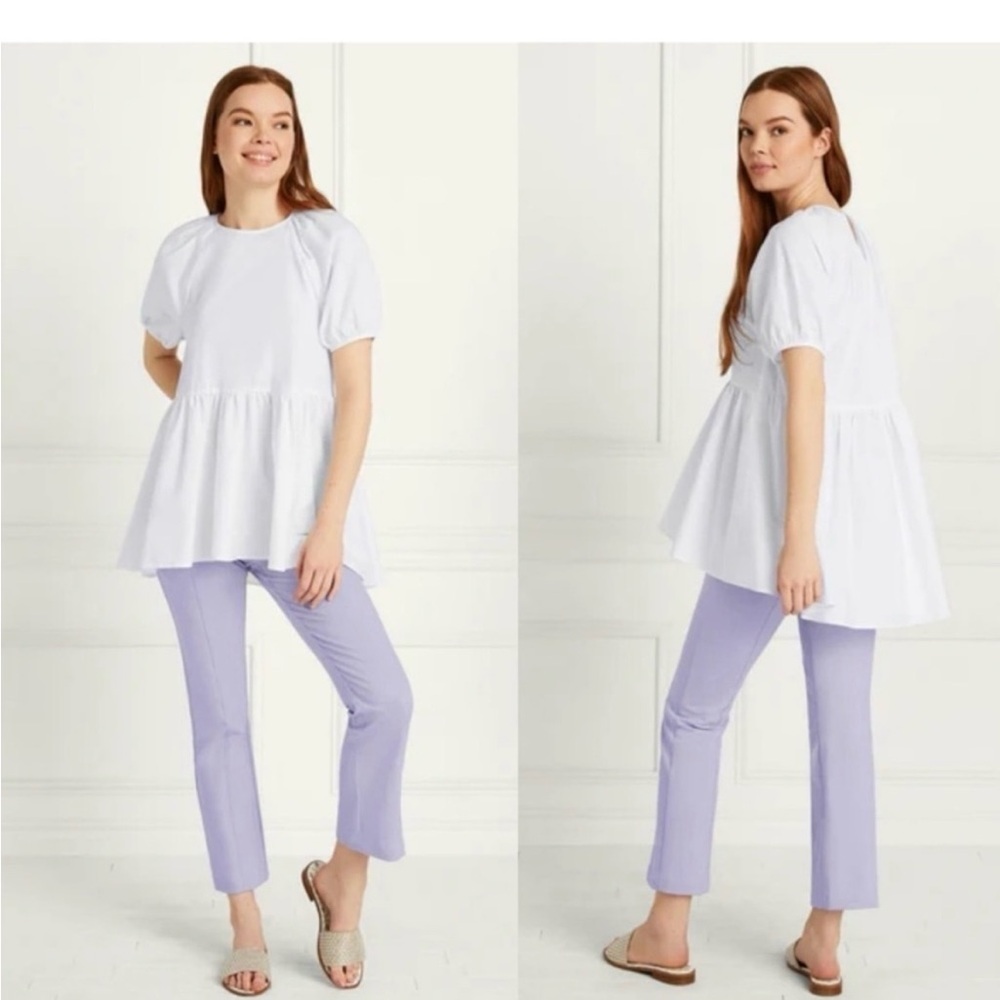 Hill House Francesca Poplin Top Size L White Cotton Peplum NWT